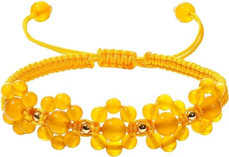 Real Agate Beaded Bracelets Handmade Flower -Shape Woven Healing Crystals and Gemstone Energy Friendship Bracelet for Women Jewelry Gifts