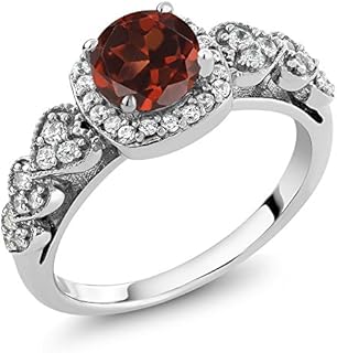Gem Stone King 925 Sterling Silver Red Garnet Engagement Ring For Women (1.32 Cttw, Gemstone Birthstone, Round Cut 6MM, Gemstone Birthstone, Available In Size 5, 6, 7, 8, 9)