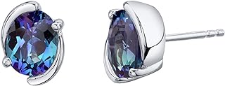 USA-made Sterling Silver Alexandrite Bezel Stud Earrings for Women with Friction Back, Hypoallergenic Oval Shape 8x6mm