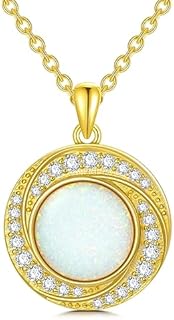 14K Gold-Plated Sterling Silver Cable Chain Women's Necklace with White Opal Pendant & Zircon Accents - October Birthstone Jewelry