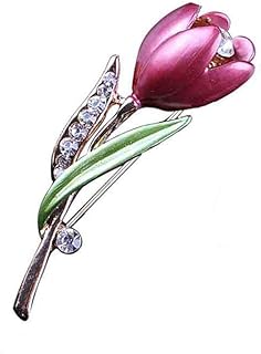 Elegant Enamel Tulip Flower Brooch Pin, AILUOR Fashion Opal Crystal Rhinestone Flower Corsage Scarf Pins Jewelry Accessories Clothing Bouquet Brooches for Bridal Women Girl Wedding Costume (Purple)