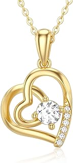 SISGEM 14K Solid Gold Heart Necklace for Women,Yellow Gold 0.55 Carat(CTTW) Moissanite Infinity Heart Pendant Necklaces Anniversary Birthday Gifts for Wife Girlfriend 16''-18''