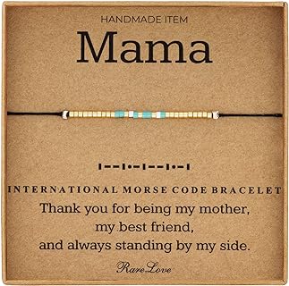 RareLove Mama Morse Code Beaded Bracelet Gift For Mom,Thank you for Being My Mother,Birthday Gift For Mother from Daughter Son Mothers Day Gift Waterproof Tiny Pony Seed Beads Black String Blue Gold