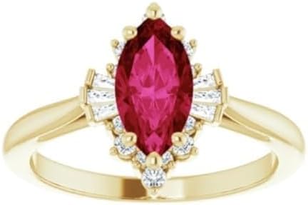 Generic Halo Ruby 2 CT Marquise Ring 925 Silver/10K/14K/18K Solid Gold Boho Ruby Ring Cluster Halo Engagement Ring July Birthstone Rings Promise Ring, Yellow