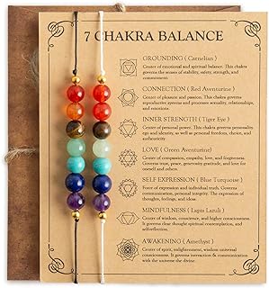 7 Chakra Stones Bracelets, 2pcs Handmade Natural Carnelian Crystal Adjustable Bracelet with Wish Card - Braided Beaded Rainbow LGBTQ Bracelet Healing Anxiety Jewelry Set Yoga Reiki Gift