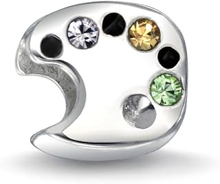 Rhodium-Plated Silver Monet Charm Bracelet with Cubic Zirconia for Women and Teens - Multi-Color Crystal Painter's Palette Design