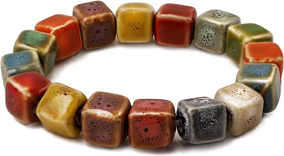 Bisexual Beaded Bracelet for Women - Bohemian Colorful Ceramic Beads with Cord and Bead Chain - Zinc-Crafted Slide Clasp