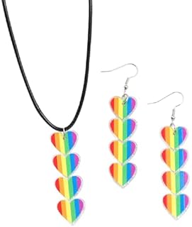 Hook Clasp Love Heart LGBT Pride Acrylic Earrings & Pendant Necklace Set for Pride Month with Rainbow Yin Yang Design