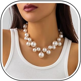 Pearl Necklace for Women Big Pearl Necklace Chunky Pearl Necklace Exaggerated Large Pearl Choker Necklace Dainty Statement Girls Bride Wedding Jewelry Gifts