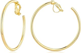 YOQUCOL 5CM(2.0IN) Gold Swingable Clip On Hoop Earrings for Women Girls Non Pierced Ears Hoop Earrings