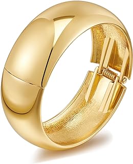 ENSKEFEN 18K Gold Plated Brass Open Bangle Bracelet with Lobster Claw Clasp for Women, Chunky Hammered Design, Ideal Gift for Holiday Season