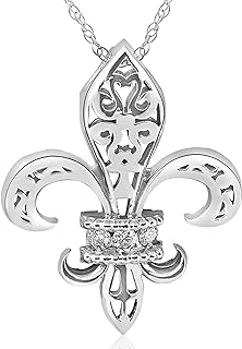 14K White Gold Vintage Fleur De Lis Pendant Necklace by P3 POMPEII3 with Link Chain and Spring Ring Clasp