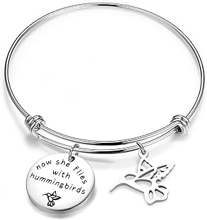 S-Hook Clasp Hummingbird Memorial Charms for Bracelets - Box Chain Stainless Steel Sympathy Gift for Her