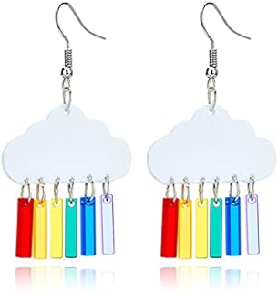 Cute Clouds Lightning Bolt Earrings for Women Creative Acrylic Transparent Earrings Lovely Clouds Rainbow Lightning Raindrop Earrings Cartoon Sweet Funny Earrings