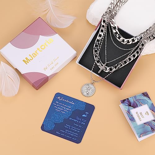 MJartoria Gold Layered Necklaces for Women Trendy Retro Coin Pendant Gold Necklace Dainty Chunky Link Chain Choker Necklaces for Girls Jewelry Birthday Gifts