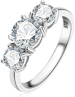 AINUOSHI 2-4CT Moissanite Engagement Ring, 3-stone Wedding Band for Women 925 Sterling Silver Round Cut Diamond Anniversary Promise Rings for Her Christmas Gift, Jewelry Box Packed With Certificate