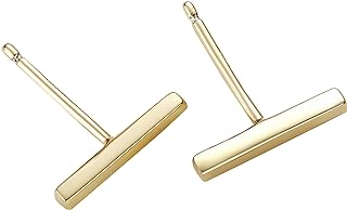 S.Leaf Sterling Silver Stud Earrings for Women Gold Plated Tiny Dot I Bar I Heart Earrings Dainty Simple Earrings for Women