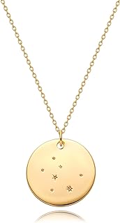 MEVECCO Gold Necklace Coin Disc Zodiac 12 Constellation Star Connected Engraved Horoscope Sign Astrology Pendant 18K Gold Plated Chain Dainty Personalized Simple Jewelry