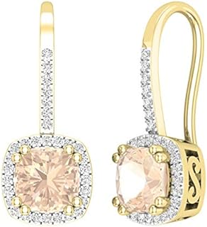 Dazzlingrock Collection 6 mm Each Cushion Gemstone & Round White Diamond Ladies Dangling Drop Earrings, Available in Various Gemstones & Metal in 10K/14K/18K Gold