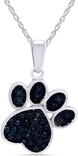 Jewel Zone US Blue Natural Diamond Accent Paw Print Pendant Necklace 14k Gold Over Sterling Silver