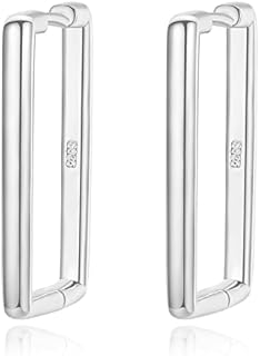 Minimalist Square Hoop Earrings Oval Huggie Hoop Earrings in Sterling Silver Geometric Rectangle Huggie Earrings for Girls Women