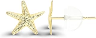 Unisex 14K Yellow Gold Starfish Stud Earrings with Cubic Zirconia Gems, Hypoallergenic Fine Jewelry