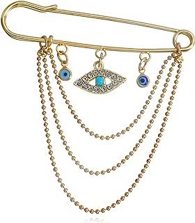 Zeshimb Crystal Eye Brooch Pin Multi-layer Hanging Chain Lapel Pin Elegance CZ Evil Eye Star Charm Brooch Lucky Devil Eye Tassel Pin Wedding Bouquet Badge Jewelry for Women Men