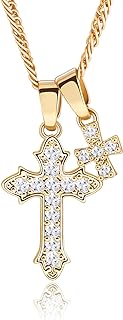 Cross Necklace for Women,18K Gold Plated CZ Cross Pendant Necklace,Double Cross Necklace with Gold Chain Cross Necklace Trendy Jewelry Gifts for Women Girls