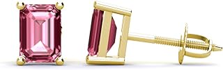 USA Made, Emerald Cut Pink Tourmaline 2 ctw Stud Earrings, Set in 14K Gold with Secure Screw Back Design