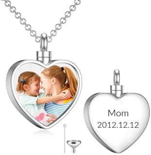 Lobster-Claw Clasp Locket Necklace for Ashes, 10k-18k White Gold Box Chain, Unisex Memorial Keepsake Jewelry with Photo Slot - Heart Design