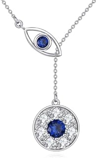 Sterling Silver Y-Necklace with Cubic Zirconia Evil Eye Pendant for Women, Rolo Chain with Buckle Clasp, Elegant Jewelry Gift