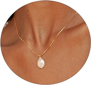 Handcrafted 14K Gold Plated Freshwater Pearl Necklace for Women with Lobster Claw Clasp and Cable Chain