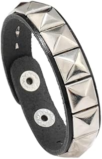 Unisex Punk Rock Adjustable Cuff Bracelet with Snap Closure, Black Faux Leather and Zinc Alloy Detailing