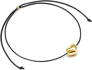 14K Gold Plated Heart Choker Necklace for Women Girls Adjustable Big Chunky Love Pendant Necklaces Trendy Jewelry Gift for Her