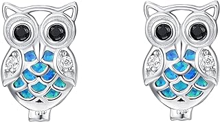 Owl Stud Lever Back Earrings in Sterling Silver for Women and Teen Girls - Dangle Design