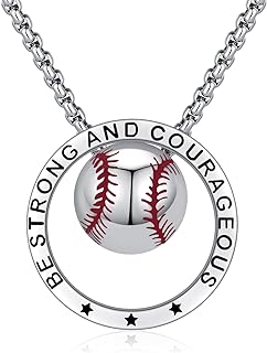 Ball Clasp Sterling Silver Baseball Pendant Necklace with Adjustable Ball Chain, Ideal Gift for Athletes, Sports Lovers, and Graduates- Be Strong & Courageous Engraved Design