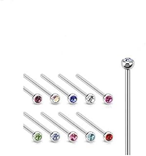 Luxe Modz 20ga Surgical Steel 1.5mm Fish Tail Nose Ring with Press Fit Fishtail Custom Bend Nose Stud Assorted CZ Colors Randomly Picked 10 Pieces