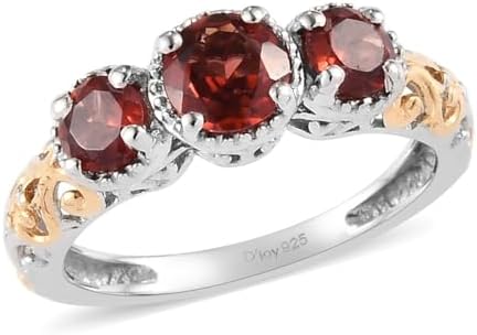 Shop LC 3 Stone Garnet Ring - 925 Sterling Silver Rings for Women - January Birthstone Rings - 14K Gold Plated Promise Ring - Openwork Vintage Rings - Garnet Jewelry Birthday Gifts for Women