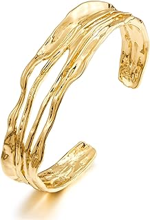 ENSKEFEN Adjustable Women's Gold Cuff Bracelet - Lightweight Brass Open Bangle Bracelet with Chic Hammered Design