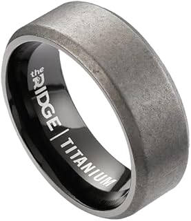 Stonewashed Titanium Ridge Wedding Rings, Non-Metal Silicone 8mm Bevel Design for Him, Size 10.5