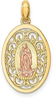 14k Two-Tone Gold Our Lady of Guadalupe Pendant Necklace with Cubic Zirconia Stones for Women | Other-Clasp-Type| USA-Origin, Hypoallergenic