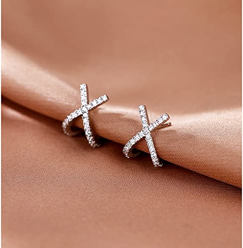 Solid 925 Sterling Silver CZ Cuff Piercing Stud Earrings Wraps for Women Girls X Criss Cross Cuff Earrings Huggie Hoops