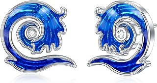 Ocean Inspired 925 Sterling Silver Wave Earrings with Zircon Gem and Blue Epoxy for Women and Girls - Dangle Design with Push Back