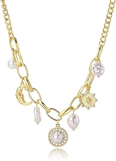Charm Necklace for Women Dainty Star and Moon Necklaces Trendy Baroque Pearl Charm Pendant Necklace Chunky Gold Layered Necklace Party Statement Jewelry Accessories