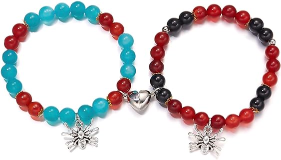 Stone-Embellished Spiderman Bead Bracelet with Rolo Chain for Couples & Best Friends - 2pc Set by Fuqimanman2020