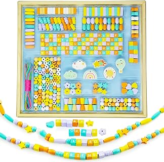 Wooden Bead Kits for Kids 4-6, Jewelry Toys for 4, 5, 6, 7 Year Old Girls Birthday Christmas Gifts, Alphabet Necklace Making Kit