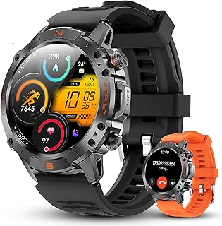 WalkerFit Montre Connectée Militaire Homme avec Boussole et Écran AMOLED 1,43, Étanche 3ATM, Autonomie 60 Jours, pour Sportifs et Aventuriers