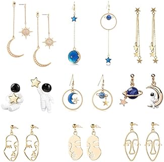 Weird Earrings Aesthetic Earrings Cute Earrings Cool Earrings Face Earrings Star and Moon Earrings Drop Dangle Earrings for Girls and Women
