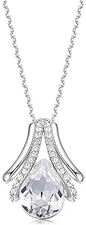 BORUN Teardrop Austrian Crystal Pendant Rhodium Plated Hypoallergenic Necklace Collection for Women