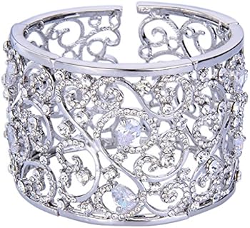 EVER FAITH Silver-Tone Cubic Zirconia Austrian Crystal Art Deco Floral Vine Knot Cuff Bracelet Clear